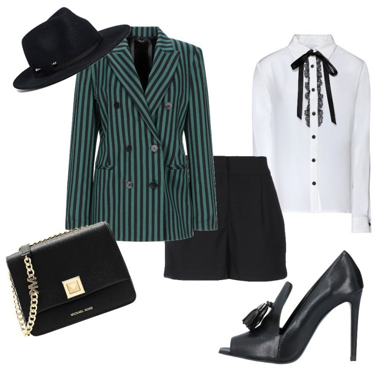 Outfit femme - Dandy Borsalino. Style Chic pour Bureau. Assortir avec mocassins et chaussures à lacets, pantalons courts et shorts, vestes, blazers et manteaux, chemises, chapeaux, sacs à l'épaule.
