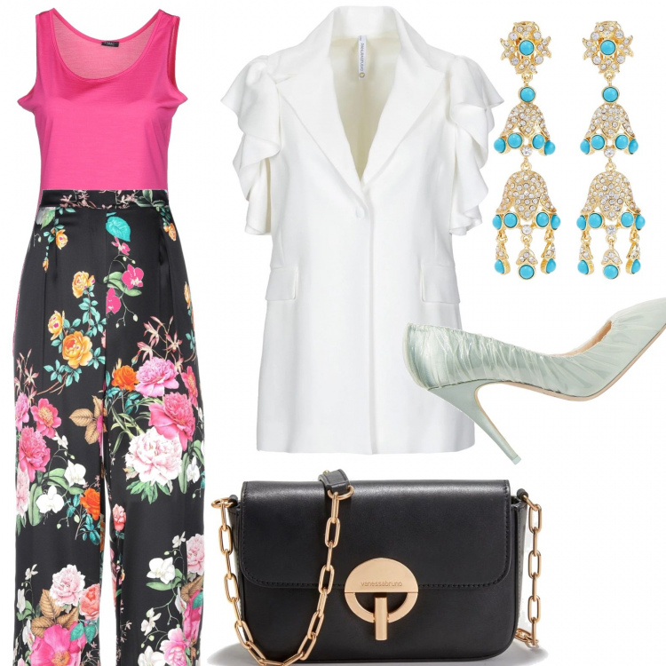 Outfit femme - Ceremonie laique. Style Chic pour Cérémonie. look idéal pour Grande. Assortir avec pantalons longs, vestes, blazers et manteaux, tops et blouses, pouches, chaussures à talon, boucles d'oreilles.