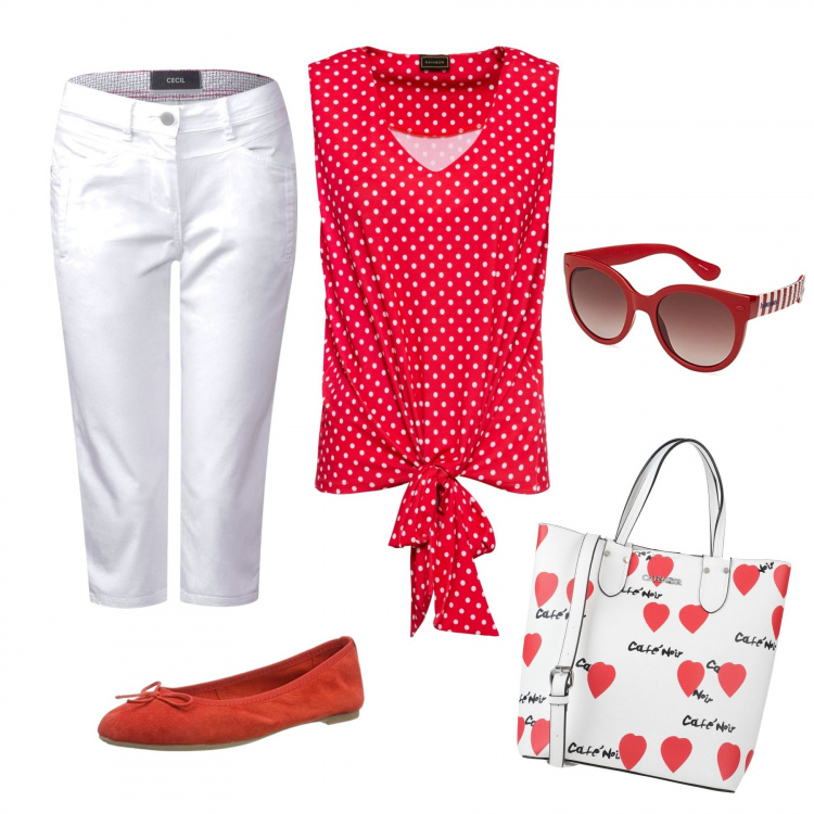 Outfit femme - Clin d\'œil aux années 60. Style Basique pour Tous les jours. Assortir avec tops et blouses, pantalons longs, ballerines et chaussures plates, pochette, lunettes de soleil et montures pour lunettes de vue.