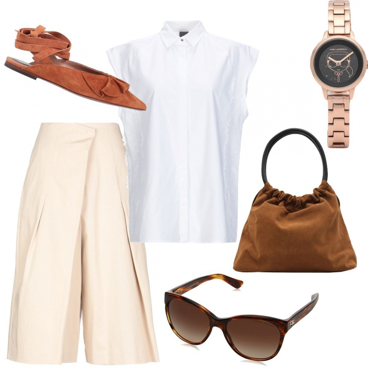 Outfit femme - Tendance #8992. Style Tendance pour Tous les jours. Assortir avec pantalons courts et shorts, chemises, lunettes de soleil et montures pour lunettes de vue, montres, sacs à main, ballerines.