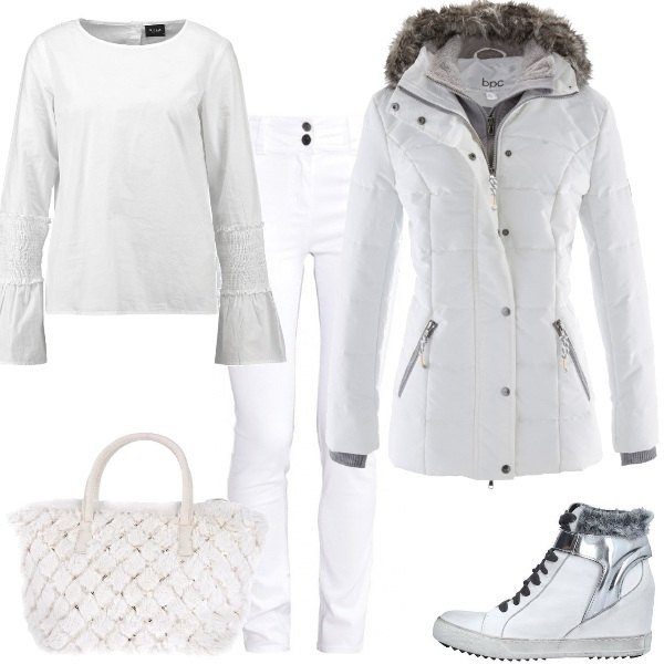 Outfit donna - In bianco. Stile Trendy per Tutti i giorni. Abbinamento con piumini.