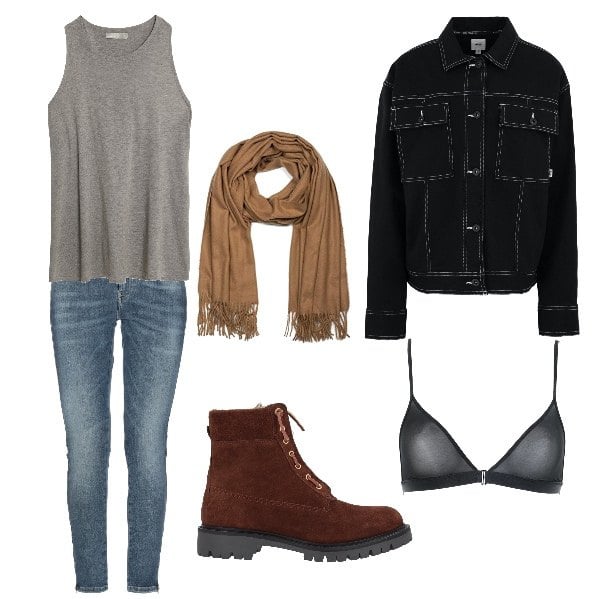 Outfit femme - Essai street style. Style Urban pour Tous les jours. Assortir avec tops et blouses, bottines, jeans, manteaux, soutiens-gorge, foulards et écharpes.