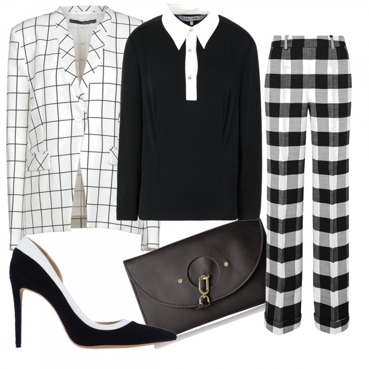 Outfit femme - Dandy en black & white. Style Bon Ton pour Soirée dehors. Assortir avec escarpins, pantalons longs, chemises, clutchs et pochettes, vestes, blazers et manteaux.