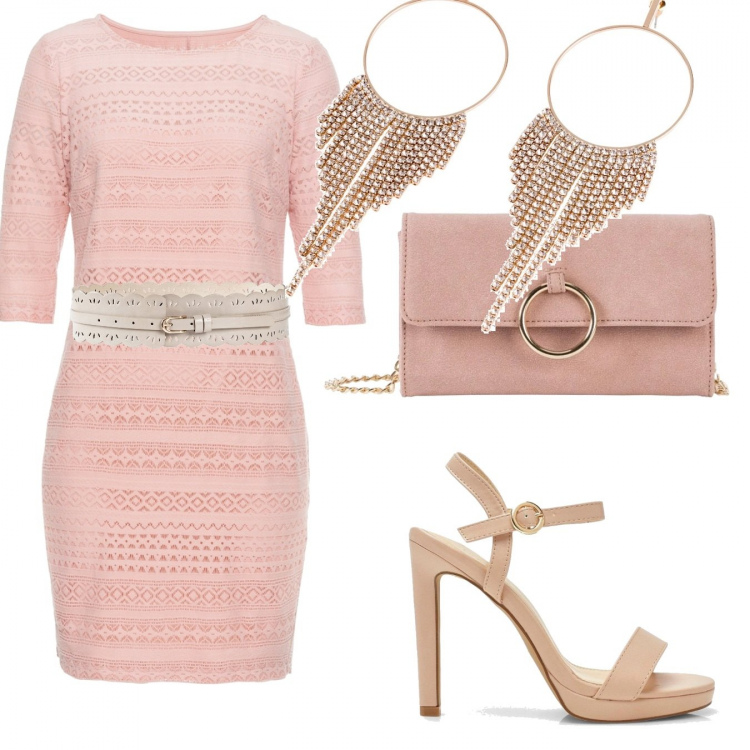 Outfit donna - Sensuale in rosa. Stile Bon Ton per Serata fuori. Abbinamento con cappotti, vestiti, reggiseni a balconcino, orecchini, scarpa col tacco.