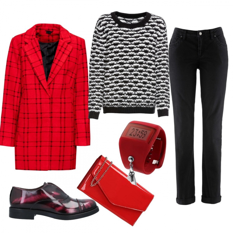 Outfit femme - Dandy woman. Style Tendance pour Tous les jours. Assortir avec pulls et cardigans, jean coupe droite, vestes, blazers et manteaux, mocassins et chaussures à lacets, montres, pochette.