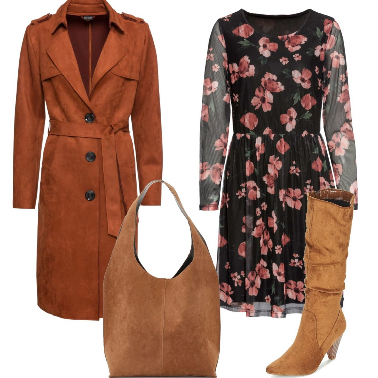 Outfit donna - Trendy #9496. Stile Trendy per Tutti i giorni. Abbinamento con vestiti lunghi, giubbotto, borsa, stivali.