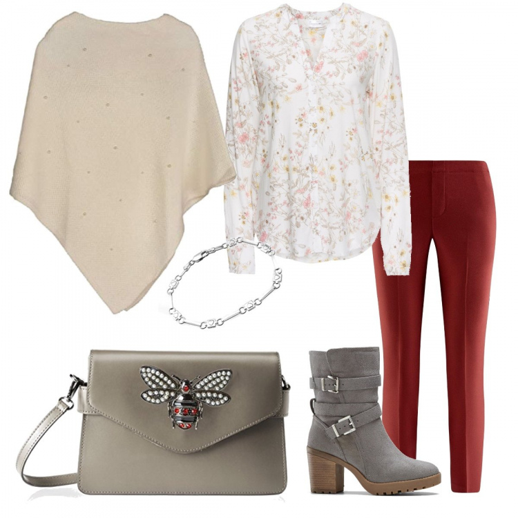Outfit donna - Urban #4717. Stile Urban per Tutti i giorni. Abbinamento con camicie, stivaletti, cappotti, borse a spalla, pantalone lungo, bracciale in sterling 925 certificato autenticità argento e giallo e oro.