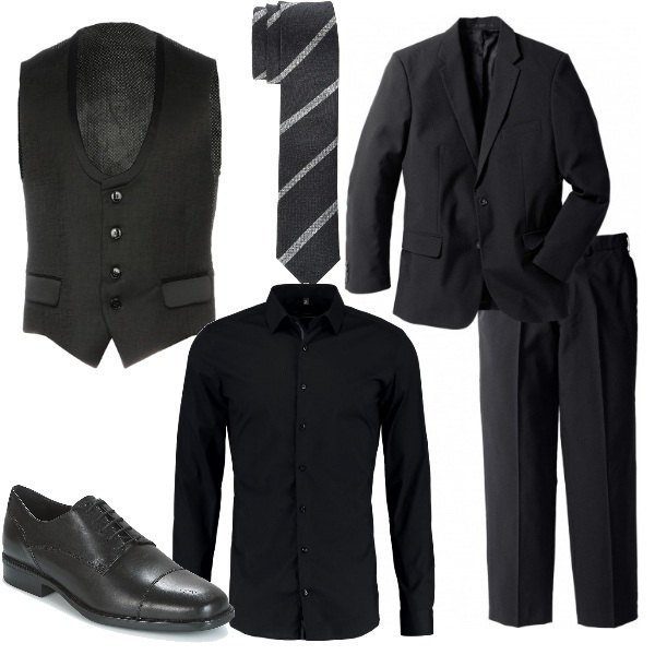 Outfit uomo - Nero su nero. Stile Business/Elegante per Ufficio. Abbinamento con giacche.