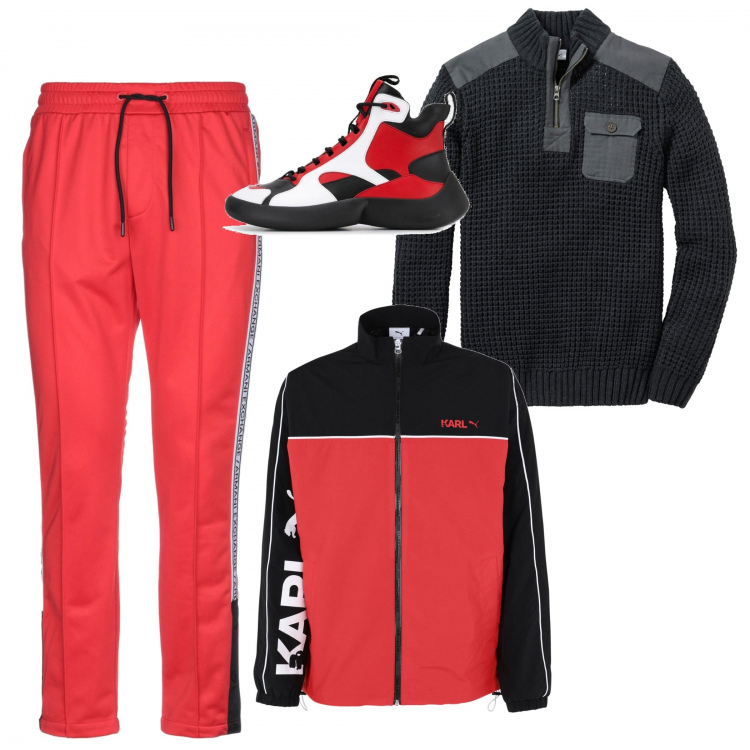 Outfit uomo - Urban #1818. Stile Urban per Tutti i giorni. Abbinamento con maglieria, cappotti, pantalone lungo, sneakers alte.