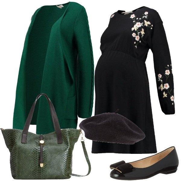 Outfit donna - Fiori sul vestito. Stile Basic per Tutti i giorni. look ideale per Premaman.