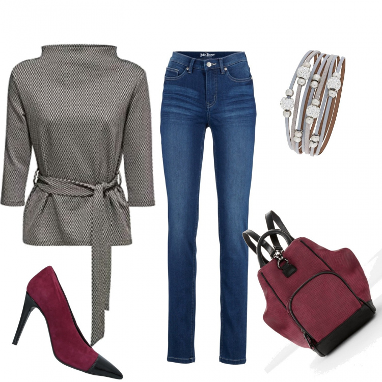 Outfit donna - Bon Ton #4448. Stile Bon Ton per Ufficio. Abbinamento con jeans, zaini, maglieria, décolleté, pullovers.