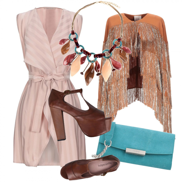 Outfit femme - Ethnic Rendez-vous. Style Ethnique pour Soirée dehors. Assortir avec tops et blouses, vestes, blazers et manteaux, sacs à main, sandales, sabots, mules et tongs tendance, colliers et pendantifs.