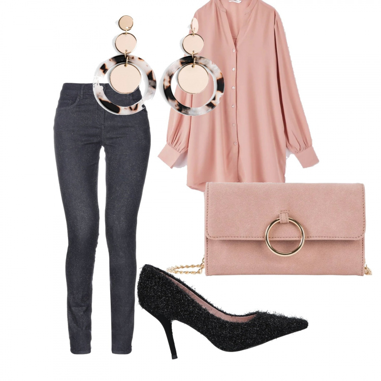 Outfit donna - Rosa...rosae.... Stile Basic per Ufficio. Abbinamento con cappotti, orecchini, jeans, décolleté, camicie.