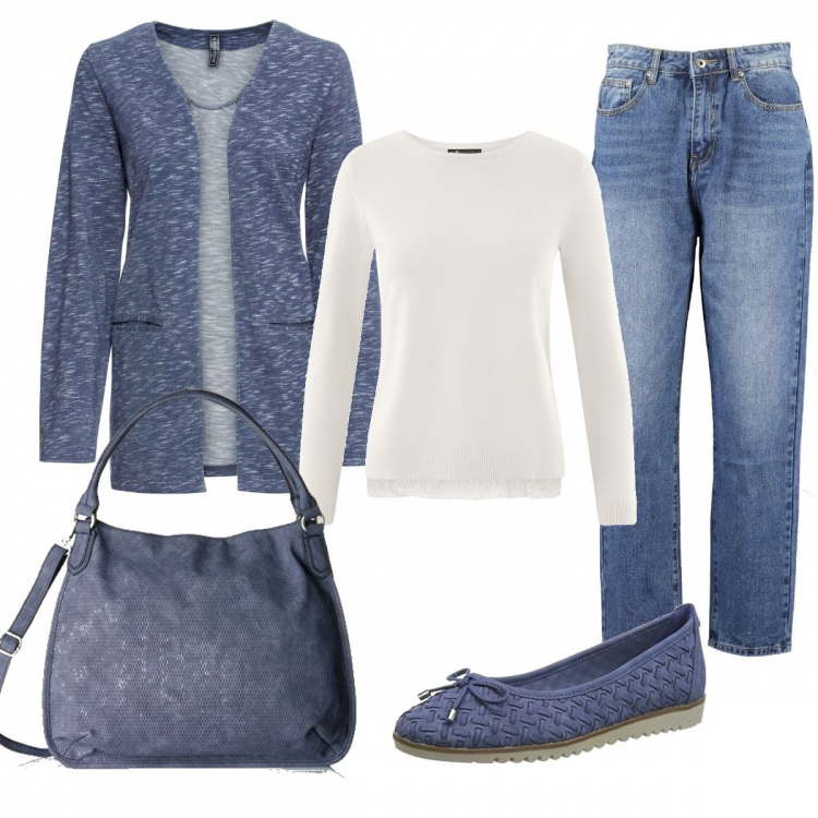 Outfit donna - Ballerine intrecciate. Stile Basic per Tutti i giorni. Abbinamento con costumi interi, jeans mom, jeans, pullovers, borse a secchiello.