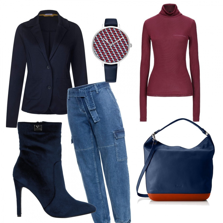 Outfit donna - Basic #6155. Stile Basic per Ufficio. Abbinamento con stivaletti, shopping bag, borsa a spalla, blazer, orologi analogici.