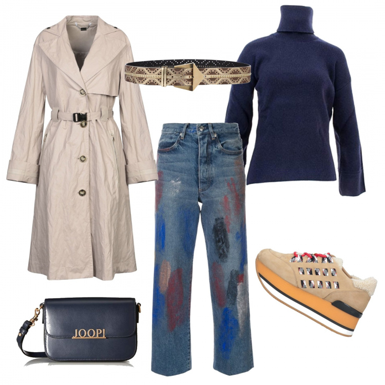 Outfit donna - Offerte di marzo. Stile Urban per Tutti i giorni. Abbinamento con sneakers, cappotti, cinture, jeans dritti, maglioni, borse a spalla.