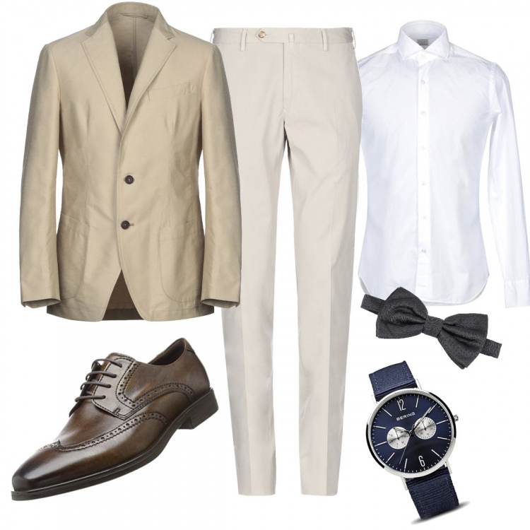 Outfit homme - Mariage et cérémonies. Style Business/Elégant pour Cérémonie. Assortir avec vestes, pantalons longs, montres, chemises, mocassins et chaussures à lacets, cravates et noeuds papillon.