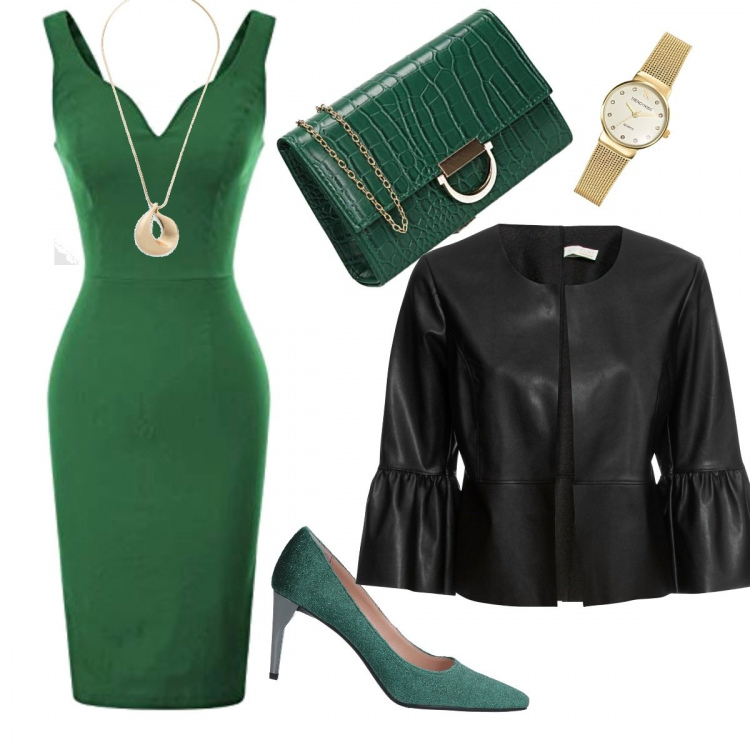 Outfit femme - Green ceremonie. Style Bon Ton pour Cérémonie. Assortir avec collier, vestes, blazers et manteaux, robes, chaussures à talon, pochette, montres analogiques.