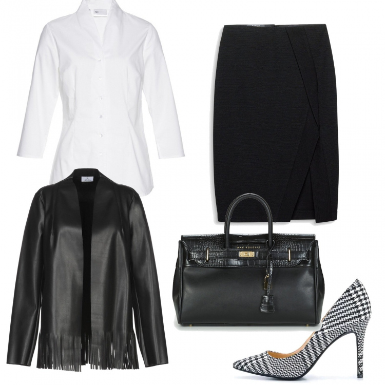 Outfit donna - Eleganza. Stile Bon Ton per Ufficio. Abbinamento con camicie, giacca, borsa a mano, décolleté, gonne.