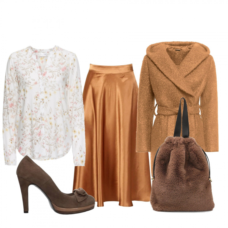 Outfit donna - Chic #6491. Stile Chic per Serata fuori. Abbinamento con camicie, cappotti, gonna longuette, zaino, décolleté.