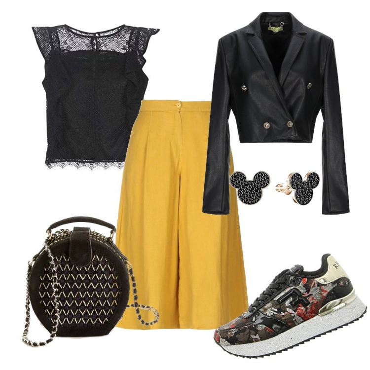 Outfit femme - Chunky yellow. Style Tendance pour Soirée dehors. Assortir avec pantalon long, sneakers, tops et blouses, boucles d'oreilles, vestes, blazers et manteaux, sacs à bandoulière et portés à l'épaule.