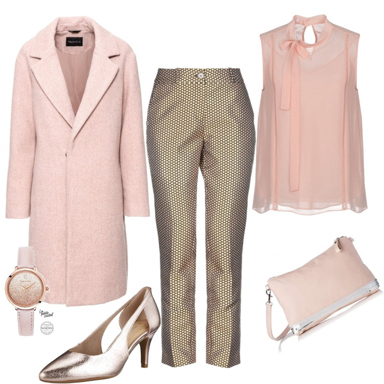 Outfit femme - Chic et élégant. Style Chic pour Cérémonie. Assortir avec vestes, blazers et manteaux, pantalon , tops et blouses, chaussures à talons, clutchs et pochettes, montres analogiques.