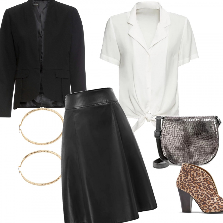 Outfit femme - Classy. Style Tendance pour Bureau. Assortir avec maillots de bain une pièce, bottines, blazers, jupes, sacs à bandoulière et portés à l'épaule, colliers et pendantifs.