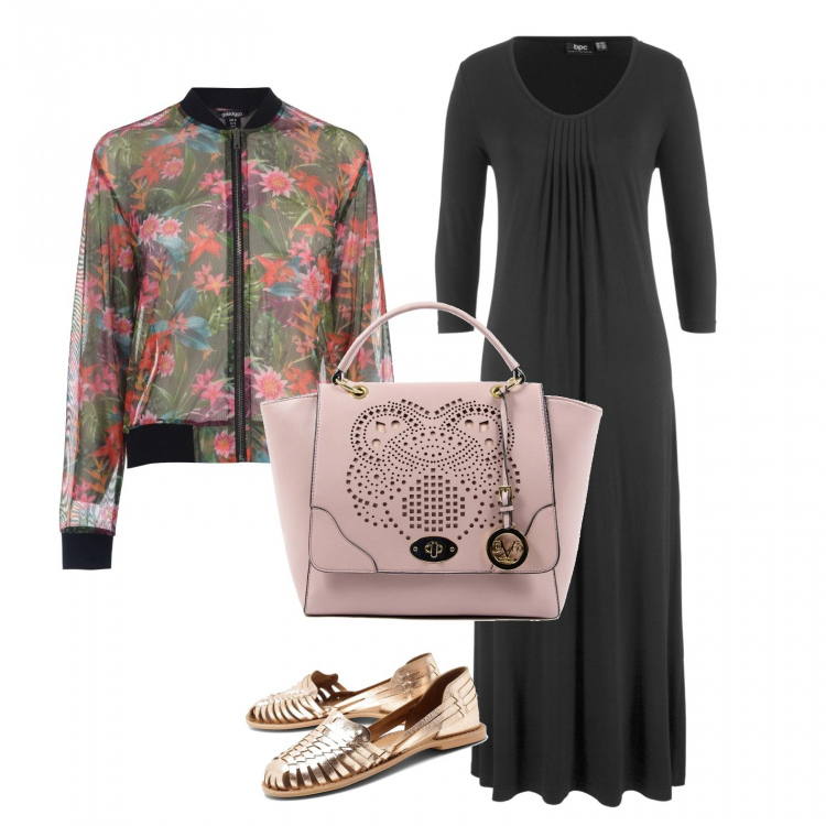 Outfit donna - Urban #5792. Stile Urban Abbinamento con vestiti lunghi, ballerine, bomber, borse a mano.