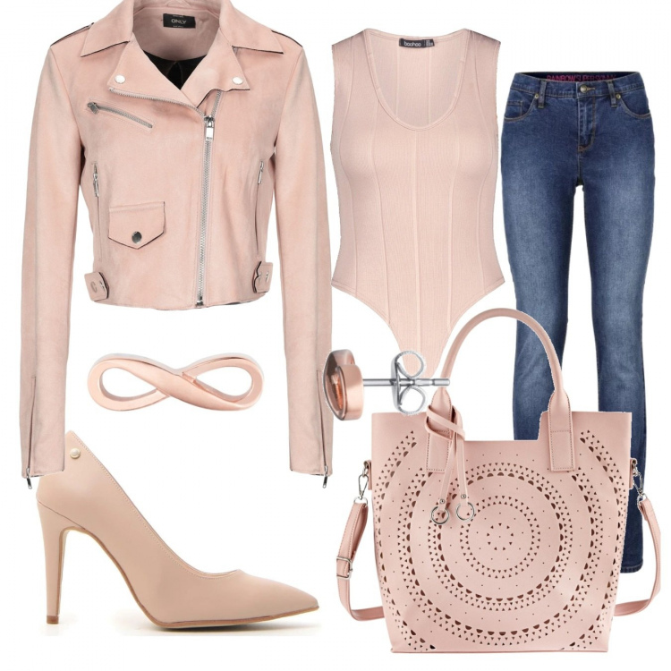 Outfit donna - Trendy #12432. Stile Trendy per Tutti i giorni. Abbinamento con jeans skinny, borse a mano, cappotti, corpo, décolleté, orecchini.
