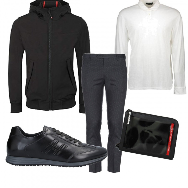 Outfit uomo - Urban #2205. Stile Urban per Tutti i giorni. Abbinamento con zaino, sneakers, pantalone lungo, bomber, polo.