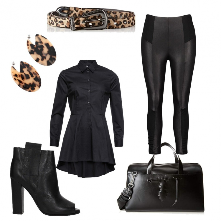 Outfit donna - Rock con classe. Stile Rock per Serata fuori. Abbinamento con camicie, orecchini, leggings, stivaletti, borsa tote, cinture.
