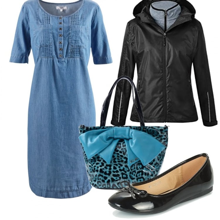 Outfit donna - Trendy #12833. Stile Trendy per Tutti i giorni. Abbinamento con borsa a mano, vestiti midi/longuette, ballerine, giacca.