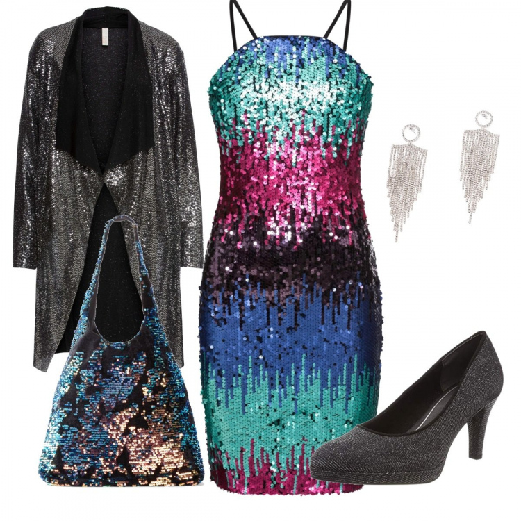 Outfit femme - Disco à gogo. Style Ethnique pour Soirée dehors. look idéal pour Grande. Assortir avec robes, sac cabas, vestes, blazers et manteaux, colliers et pendantifs, chaussures à talons.