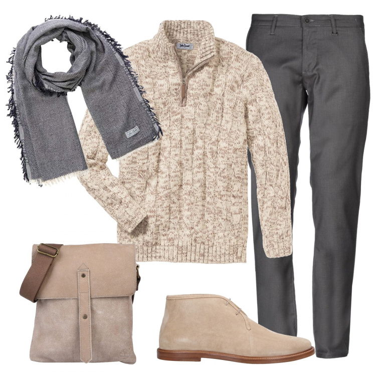 Outfit uomo - Maglione a trecce. Stile Casual per Tutti i giorni. Abbinamento con maglieria, pantaloni, accessori, stivaletti, sciarpe.