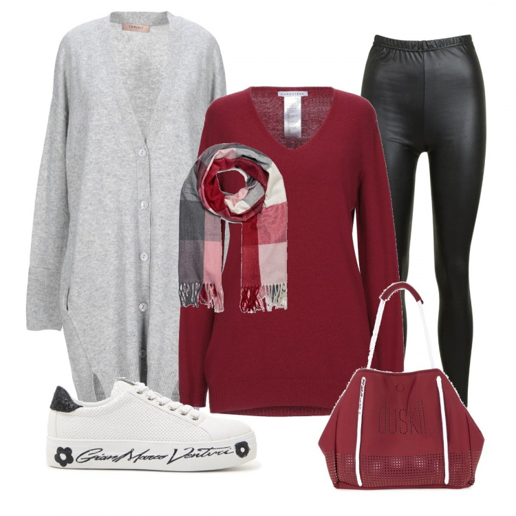 Outfit donna - Il mio maxi cardigan. Stile Trendy per Tutti i giorni. Abbinamento con pullovers, cardigans, leggings, borse tote, sneakers, sciarpa.