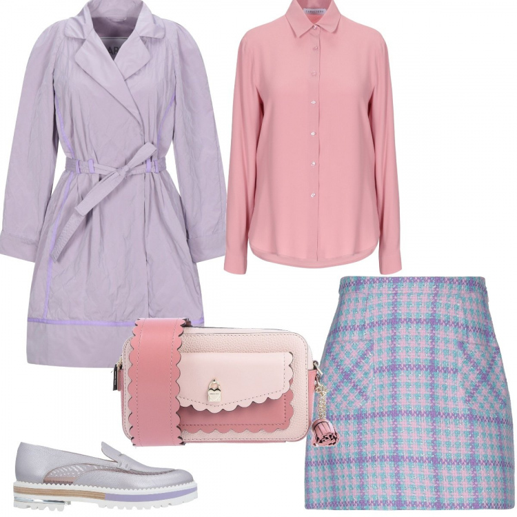 Outfit donna - Un mocassino Trendy. Stile Bon Ton per Ufficio. Abbinamento con minigonne, mocassini, cappotti, borse a tracolla, camicie.