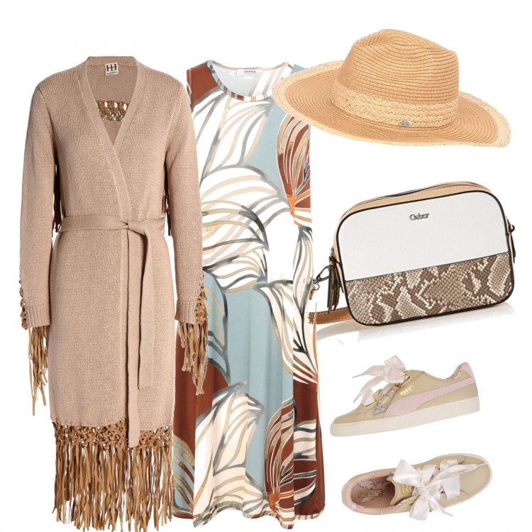 Outfit mujer - Bon Ton #5921. Estilo Bon Ton para Todos los días. Combinación con bandoleras, vestidos midi/longuettes, sneakers basket con cuore, maglioncino, sombrero.