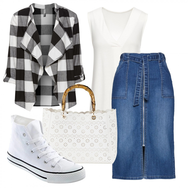 Outfit donna - Total look Bonprix. Stile Basic per Tutti i giorni. Abbinamento con top, gonne, vestiti, borse a mano, sneakers alte.