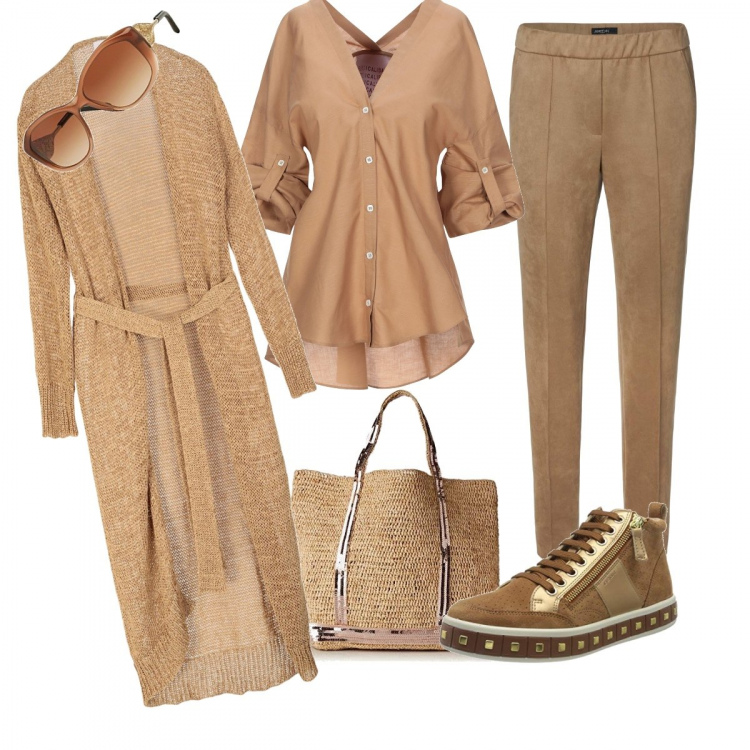 Outfit femme - Total look ton sur ton hyper chic. Style Bon Ton pour Tous les jours. look idéal pour Grande. Assortir avec chemises, pantalons longs, sneakers, pulls et cardigans, sacs à main, lunettes de soleil et montures pour lunettes de vue.