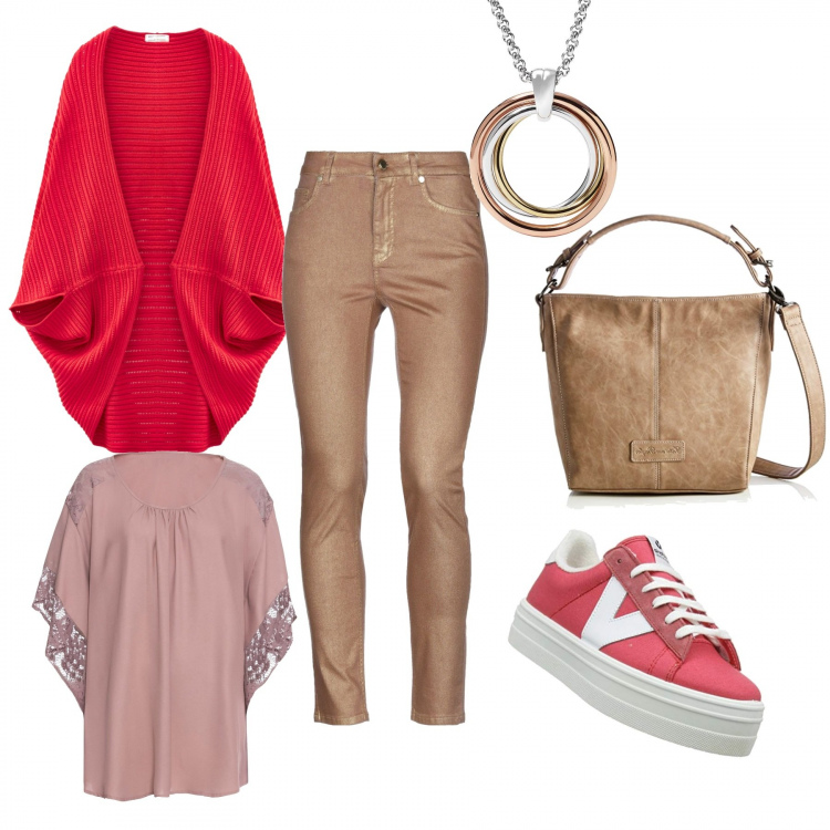 Outfit femme - Bon ton. Style Tendance pour Tous les jours. Assortir avec manteaux, chemises, jeans, sneakers, colliers et pendantifs, sacs à bandoulière et portés à l'épaule.