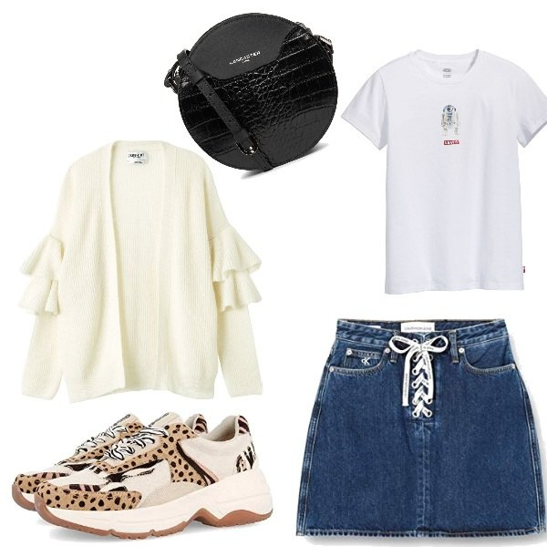 Outfit femme - Wild shoes. Style Tendance pour Tous les jours. Assortir avec sneakers, t-shirts et polos, sacs à bandoulière et portés à l'épaule, minijupes, gilets et pulls sans manches.