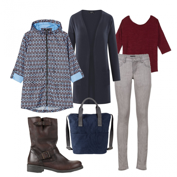 Outfit donna - Total look #472672. Abbinamento con jeans skinny, zaini, stivaletti, maglia, giacca, cardigans.