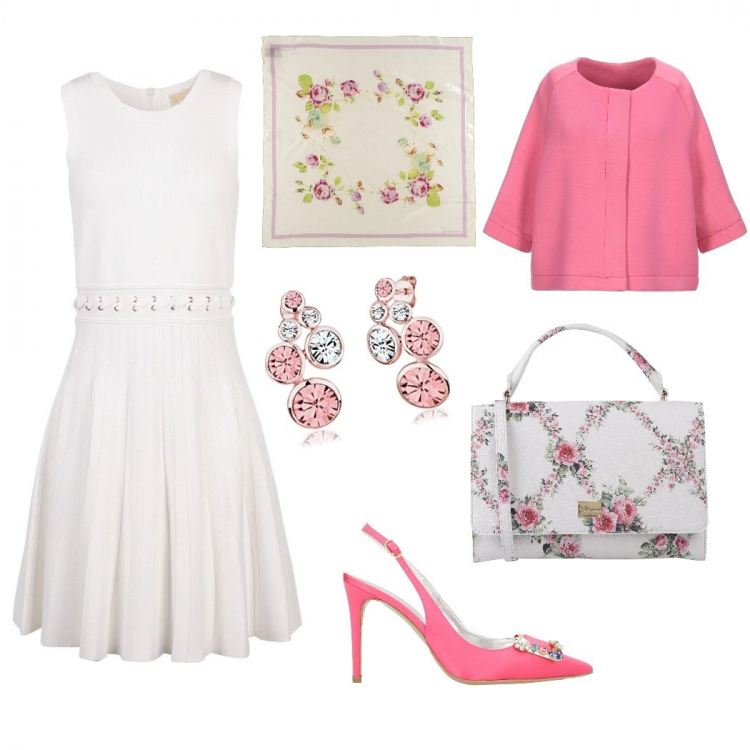 Outfit femme - RDV Baptême pour une Petite Princesse. Style Bon Ton pour Cérémonie. Assortir avec robes, escarpins, manteaux, sacs à main, boucles d'oreilles, foulards et écharpes.