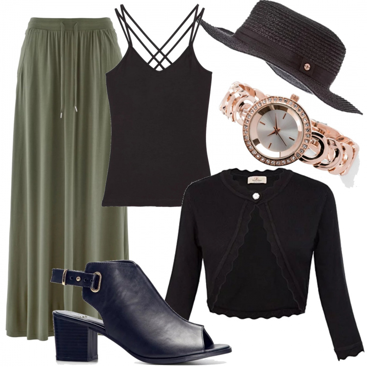 Outfit femme - Tenue beaux jours. Style Tendance pour Tous les jours. Assortir avec jupes, sandales à talon, montres, t-shirts et polos, pulls et cardigans, chapeaux.