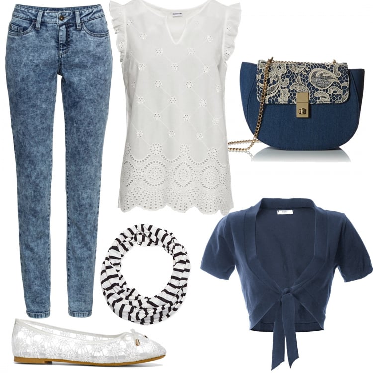Outfit femme - Tout dans la dentelle. Style Tendance pour Tous les jours. Assortir avec slip, ballerines et chaussures plates, jeans, vestes, blazers et manteaux, sacs à bandoulière et portés à l'épaule, accessoires pour cheveux.