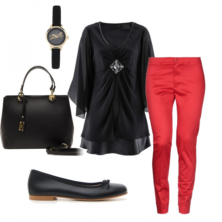 Outfit donna - Bon Ton #6446. Stile Bon Ton per Serata fuori. Abbinamento con tuniche, pantaloni, orologi, ballerine, borsa.