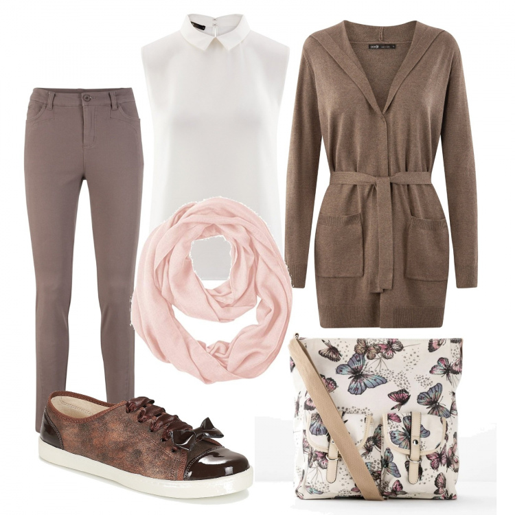 Outfit donna - Basic #8418. Stile Basic per Tutti i giorni. Abbinamento con borse a tracolla, pantaloni, sneakers, cardigans, top, cappello.