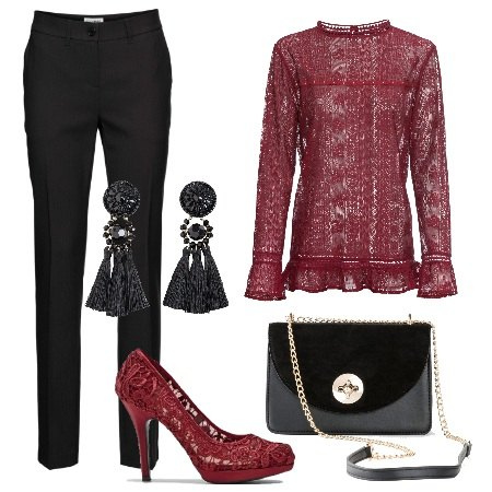 Outfit donna - Serata a due. Stile Chic per Serata fuori. Abbinamento con pantaloni, tuniche, décolleté, vestiti lunghi, maglieria.