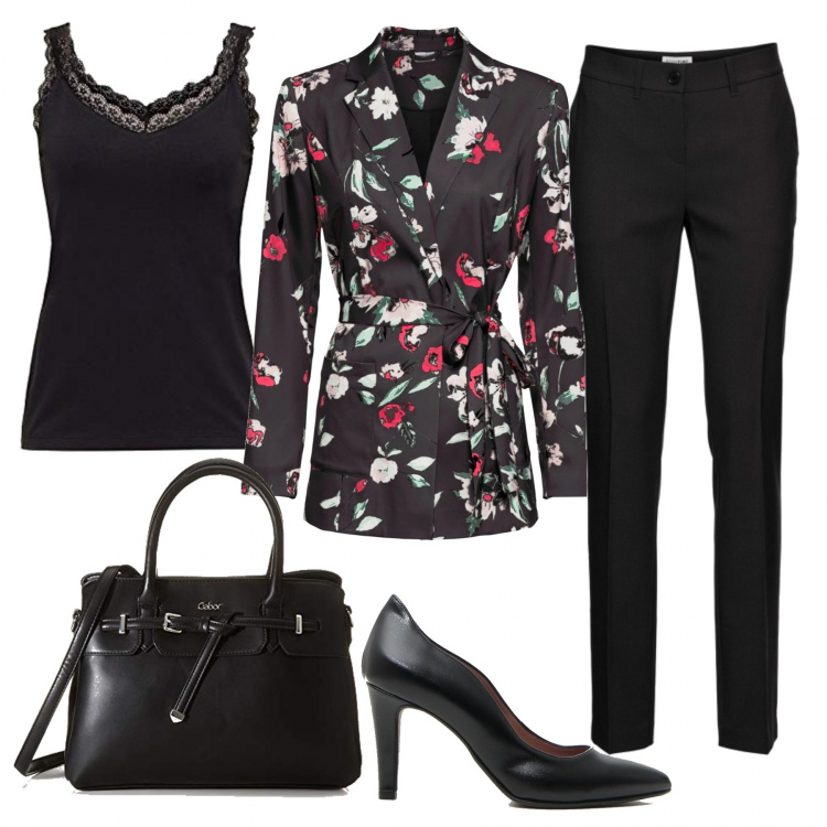 Outfit donna - Eleganza low-cost. Stile Chic per Tutti i giorni. Abbinamento con pantaloni, jeans, décolleté, vestaglie, borse a tracolla.