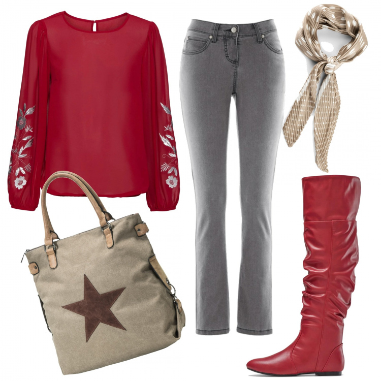 Outfit donna - Tutto bonprix. Stile Urban per Tutti i giorni. Abbinamento con jeans slim fit, cardigans, stivali, borsa a mano, gonne longuette.